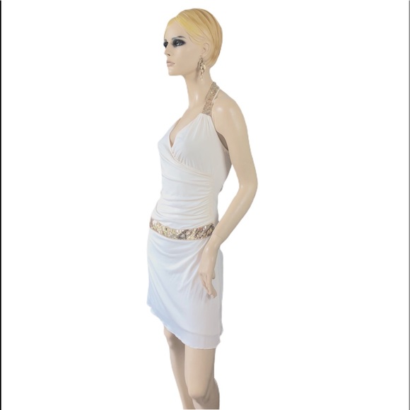 RAMPAGE GRECIAN GOLD HALTER WRAP SEQUIN DRESS - Picture 5 of 8